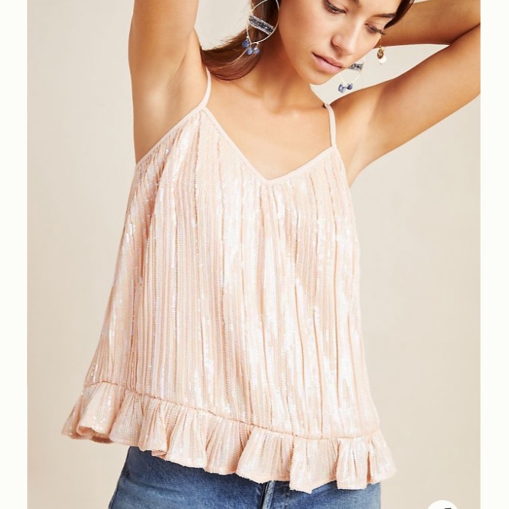 Anthropologie Pale Pink Sequin Tank